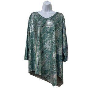 Impulse California Top Womens XL Shiny Sweater Party Holiday Blue Silver USA